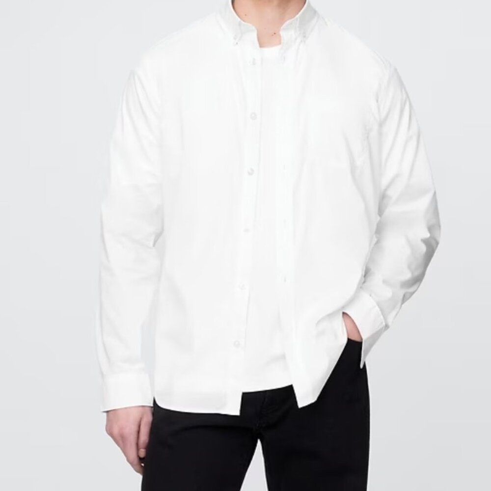 NWT  GAP Mens All-Day Poplin Shirt in Classic Fit White Button Down CoolMax